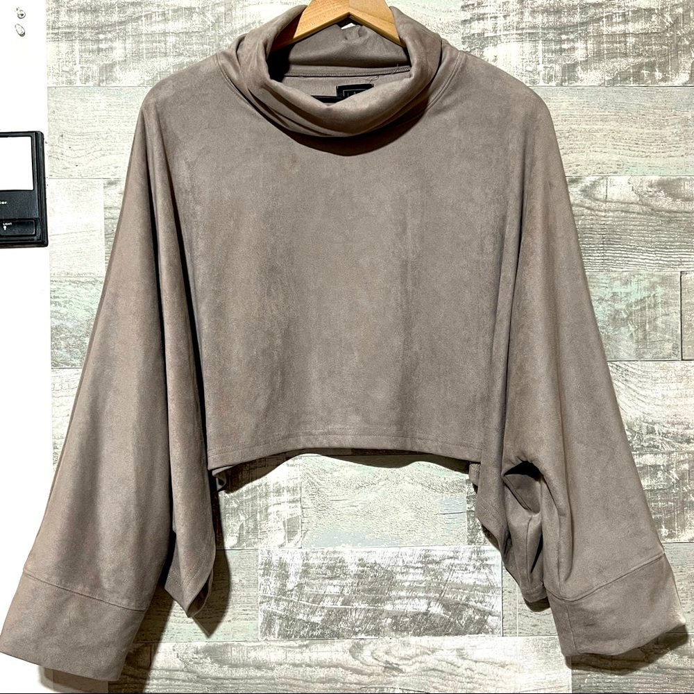 Lime & Vine Cropped Draped Suede Ladies Cowl Neck Top LARGE Pullover
